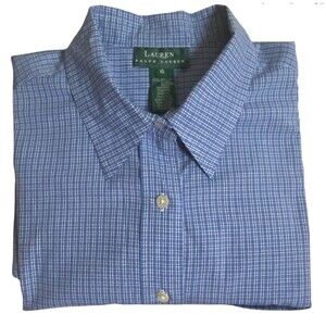 Lauren Ralph Lauren Blue/White Plaid Check  Button-Up Dress Shirt Men's Size 16